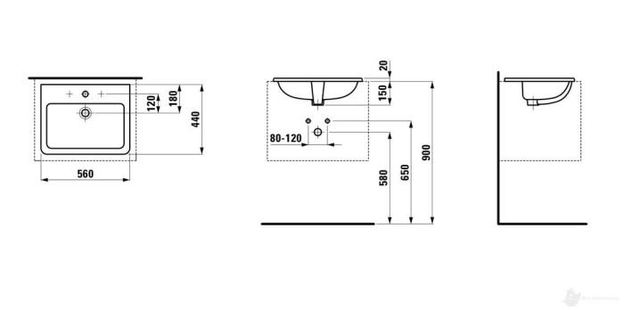 1896.3 Pro S Умывальник 56*44 см, врезной сверху