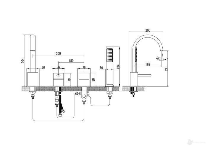 28173124 Prestige Врезной смеситель для ванны на 4 отверстия