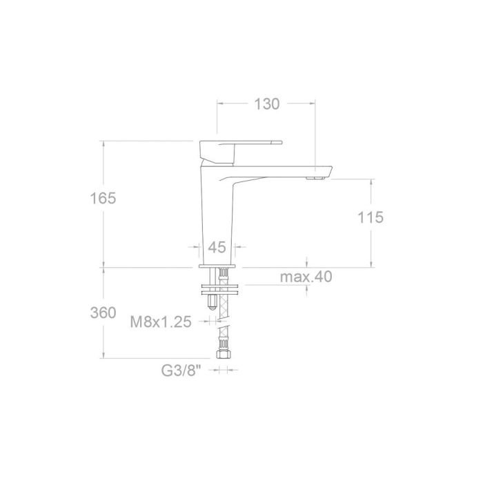Змішувач для раковини RAMONSOLER Alexia одноважільний  з запобіжником температури води, 16,5 см, Хром (3604 36A300352)