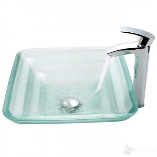 Стеклянная чаша, 457*457 мм, Высота 152 мм, Толщина стекла - 19 мм + Сливной клапан, цвет на выбор, GVS-930FR-19mm