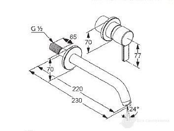 382450575 Zenta Настенный смеситель для раковины, излив 220 мм, хром, НЧ (СЧ отдельно 38243)