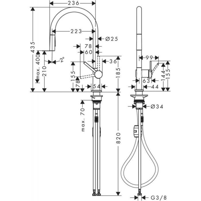 Змішувач кухонний Hansgrohe Talis M54 210 2jet з витяжною лійкою, Хром (72800000)