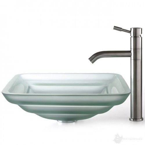 Стеклянная чаша, 457*457 мм, Высота 152 мм, Толщина стекла - 19 мм + Сливной клапан, цвет на выбор, GVS-930FR-19mm