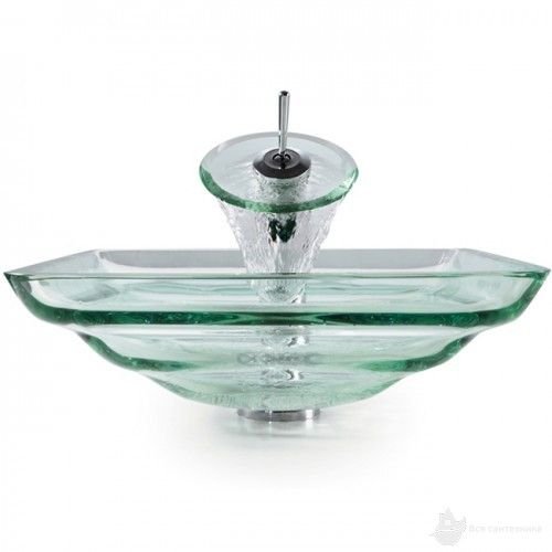 Стеклянная чаша, 457*457 мм, Высота 152 мм, Толщина стекла - 19 мм + Сливной клапан, цвет на выбор, GVS-930-19mm