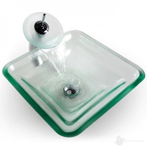 Стеклянная чаша, 457*457 мм, Высота 152 мм, Толщина стекла - 19 мм + Сливной клапан, цвет на выбор, GVS-930FR-19mm