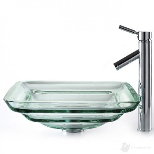 Стеклянная чаша, 457*457 мм, Высота 152 мм, Толщина стекла - 19 мм + Сливной клапан, цвет на выбор, GVS-930-19mm