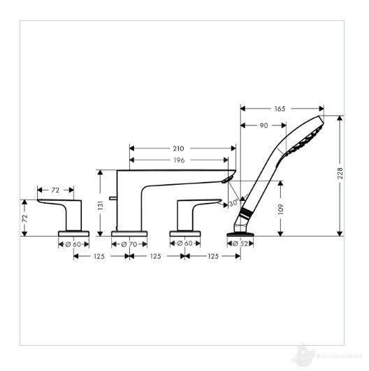 71748000 Talis E Смеситель на край ванны, на 4 отверстия, скрытая часть 13244180 отдельно, хром