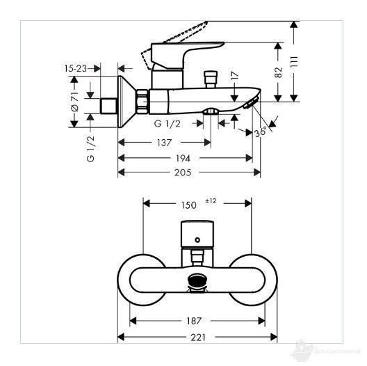 71740000 Talis E Смеситель для ванны, однорычажный, хром