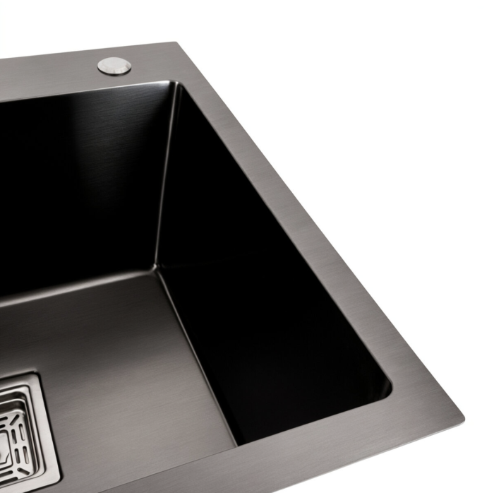 Кухонная мойка Platinum Handmade PVD 780х430х220 R из нержавеющей стали 3 мм, Квадратный сифон, Прямоугольная