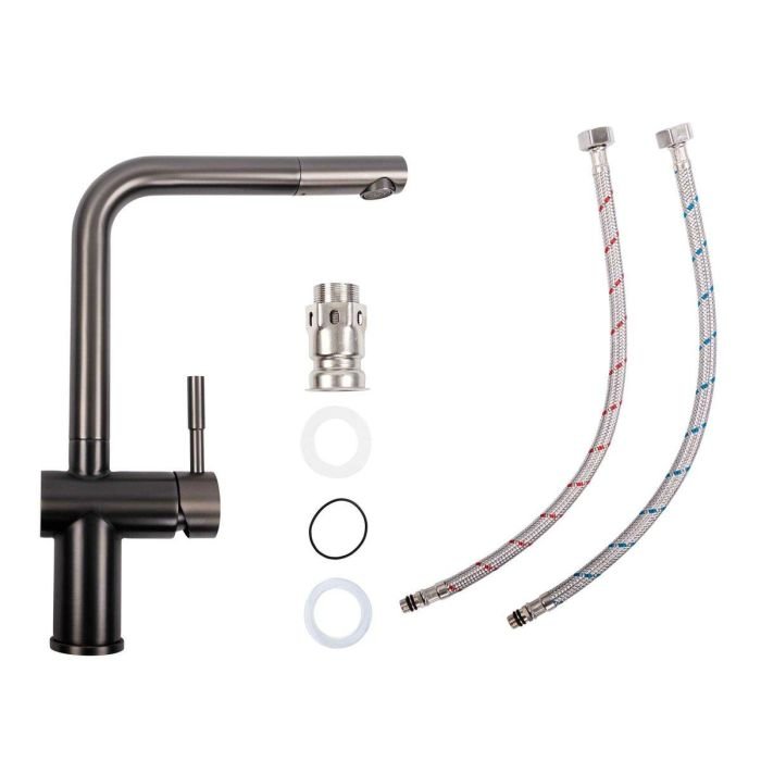 Смеситель кухонный Platinum PVD 8006А-LI поворотный, однорычажный из нержавеющей стали, Черный (SP000036106)