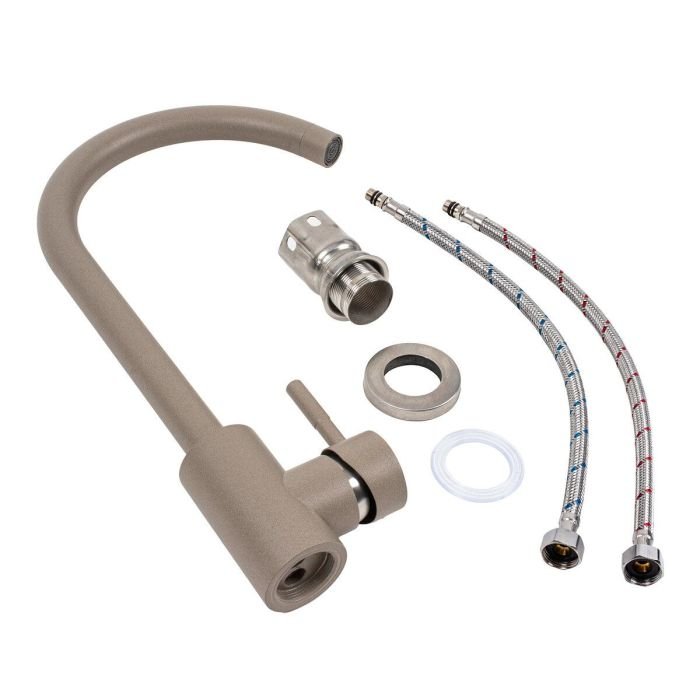 Смеситель кухонный Platinum 56 B NESP (3008 А) поворотный, однорычажный из нержавеющей стали, Титан