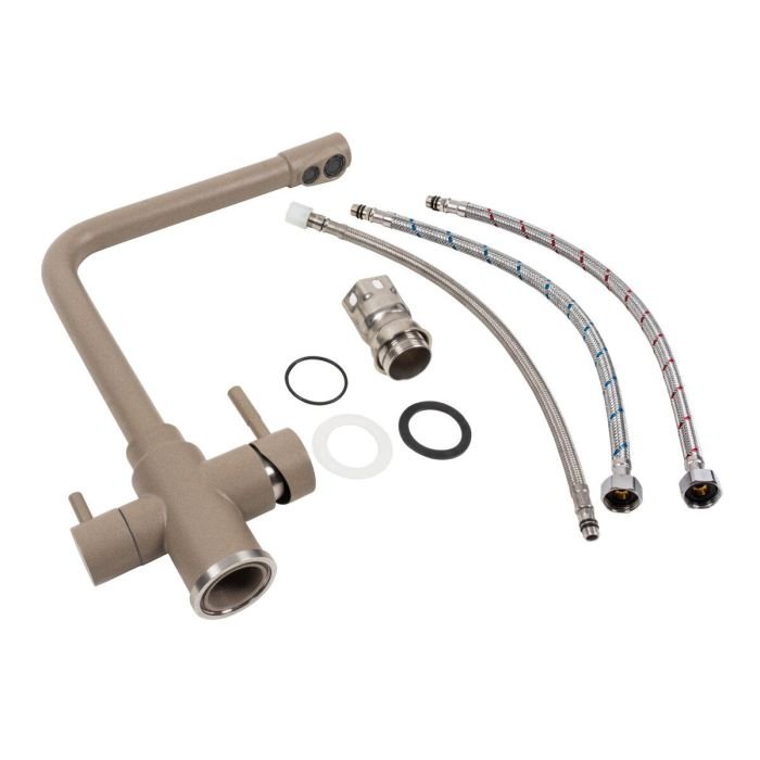 Смеситель под фильтр Platinum KT 8201 (8626) поворотный, двухрычажный из нержавеющей стали, Титан