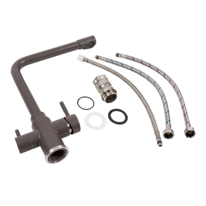 Смеситель под фильтр Platinum KT 8201 (8626) поворотный, двухрычажный из нержавеющей стали, Гренадин