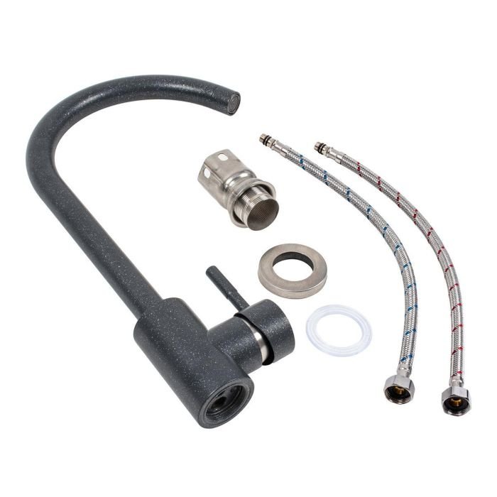 Смеситель кухонный Platinum 56 B NESP (3008 А) поворотный, однорычажный из нержавеющей стали, Антрацит