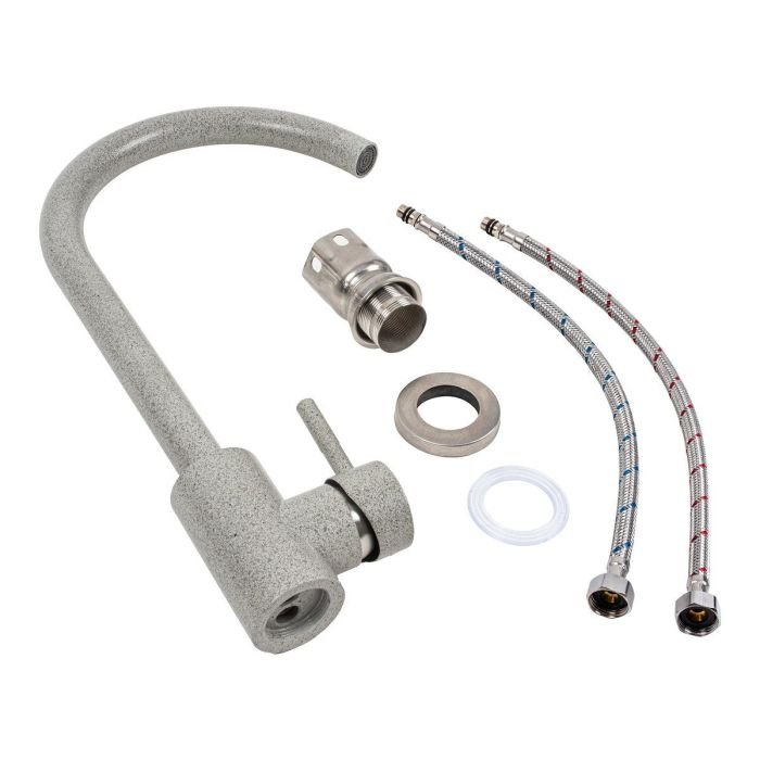 Смеситель кухонный Platinum 56 B NESP (3008 А) поворотный, однорычажный из нержавеющей стали, Серый