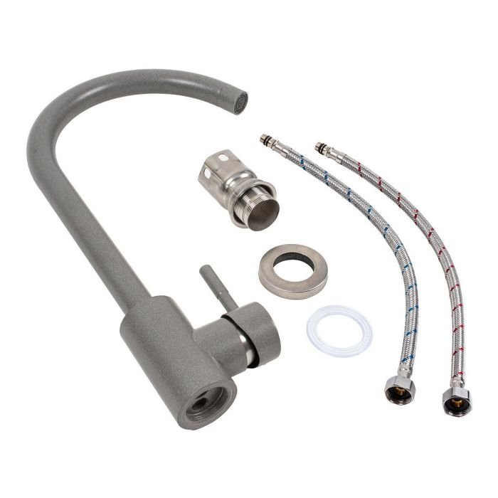 Смеситель кухонный Platinum 56 B NESP (3008 А) поворотный, однорычажный из нержавеющей стали, Серый муссон