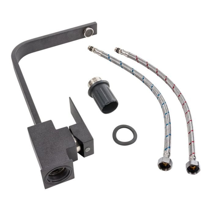 Смеситель кухонный Platinum 179 NES (3007) поворотный, однорычажный из нержавеющей стали, Карбон (SP000041062)