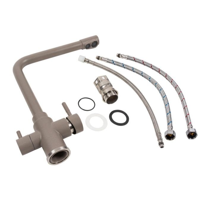 Смеситель под фильтр Platinum KT 8201 (8626) поворотный, двухрычажный из нержавеющей стали, Дюна (SP000041073)