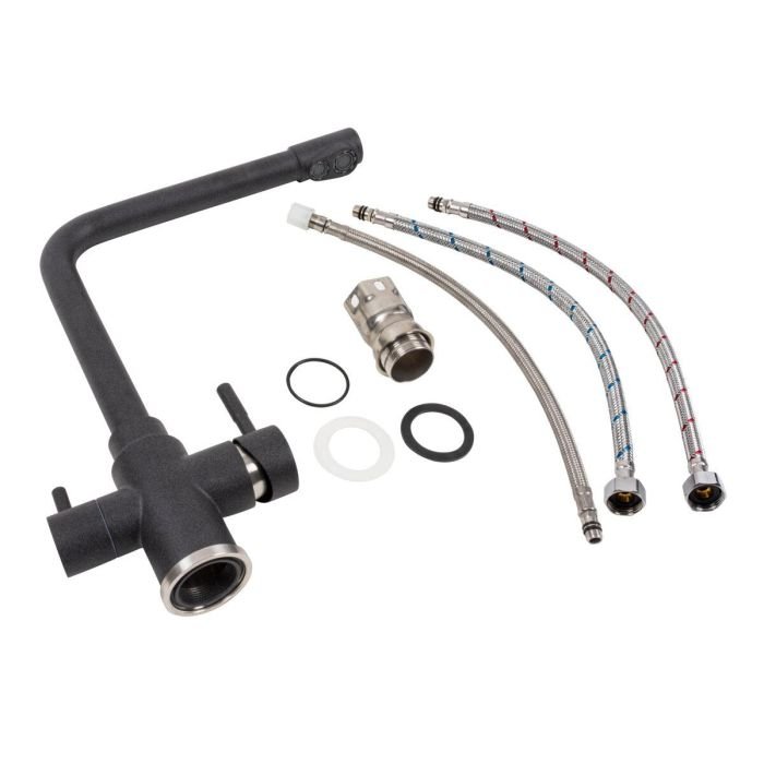 Смеситель под фильтр Platinum KT 8201 (8626) поворотный, двухрычажный из нержавеющей стали, Карбон