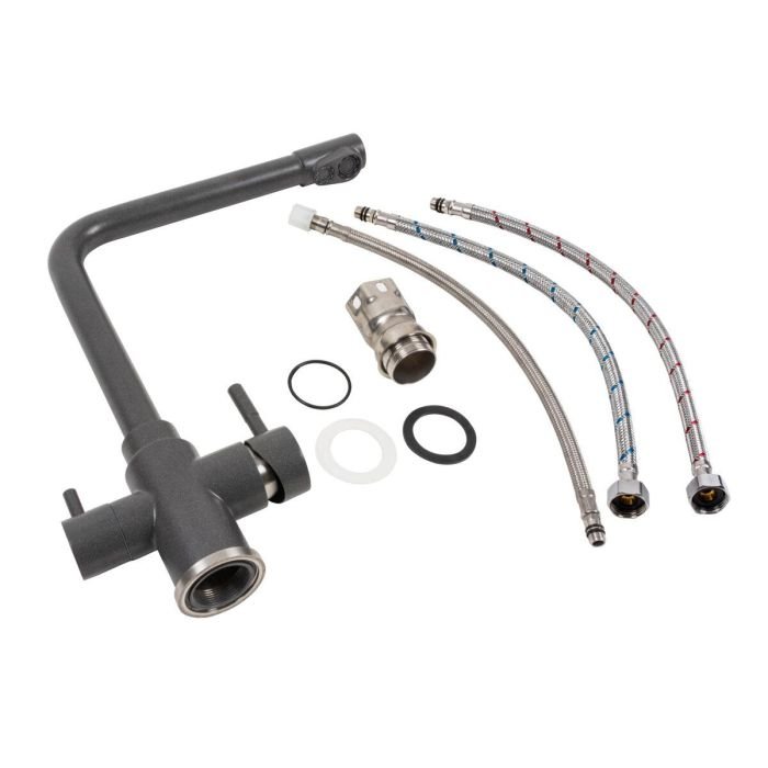 Смеситель под фильтр Platinum KT 8201 (8626) поворотный, двухрычажный из нержавеющей стали, Морион