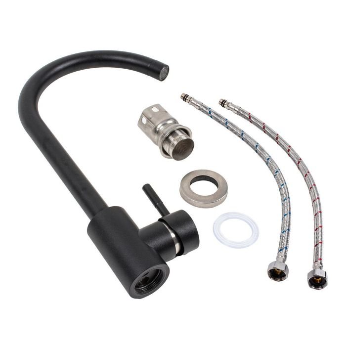 Смеситель кухонный Platinum 56 B NESP (3008 А) поворотный, однорычажный из нержавеющей стали, Черный матовый