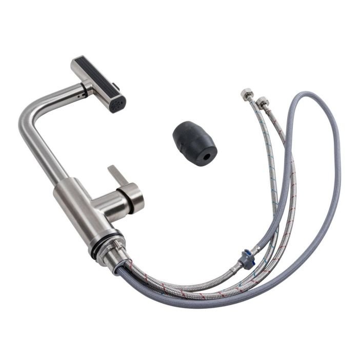 Смеситель кухонный Platinum XK08A 2jet однорычажный с выдвижным изливом, Стальной