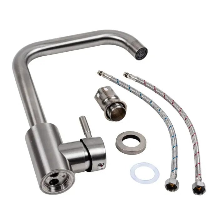 Смеситель кухонный Platinum NS02B поворотный, однорычажный, Нержавеющая сталь (000037810)