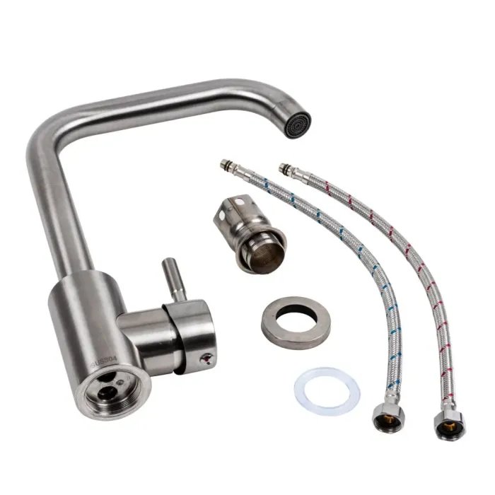 Смеситель кухонный Platinum NS02A 3008B поворотный, однорычажный, Нержавеющая сталь (000037811)