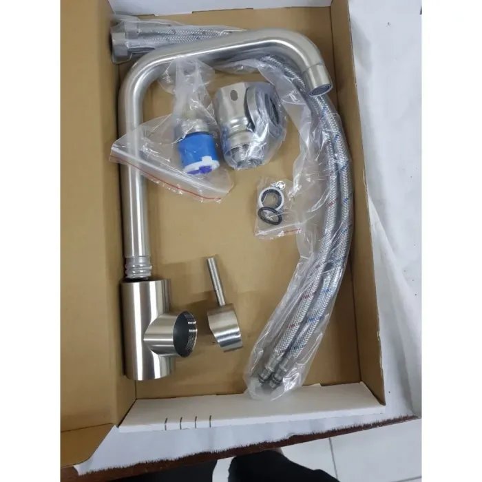 Смеситель кухонный Platinum NS02A 3008B поворотный, однорычажный, Нержавеющая сталь (000037811)