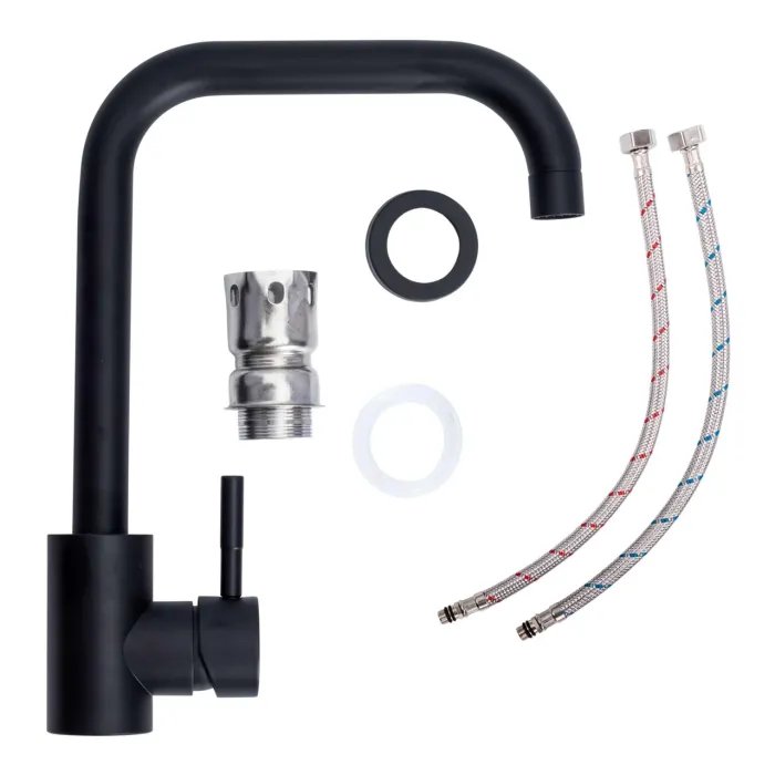 Смеситель кухонный Platinum BG77 поворотный, однорычажный из нержавеющей стали, Черный (000036380)