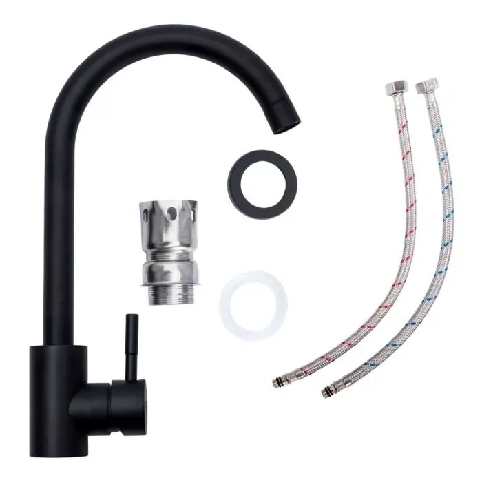 Смеситель кухонный Platinum BG76 поворотный, однорычажный из нержавеющей стали, Черный (000036379)