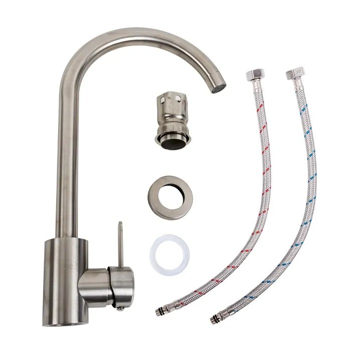 Смеситель кухонный Platinum 7990 NEST поворотный, однорычажный из нержавеющей стали, Серый (000036375)