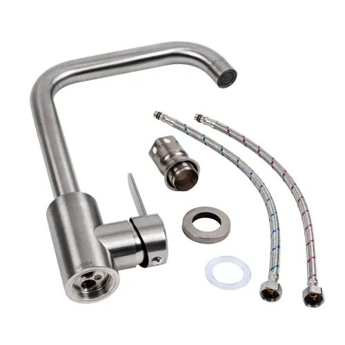 Смеситель кухонный Platinum KT 11 3008B-FH поворотный, однорычажный из нержавеющей стали, Серый (000032607)