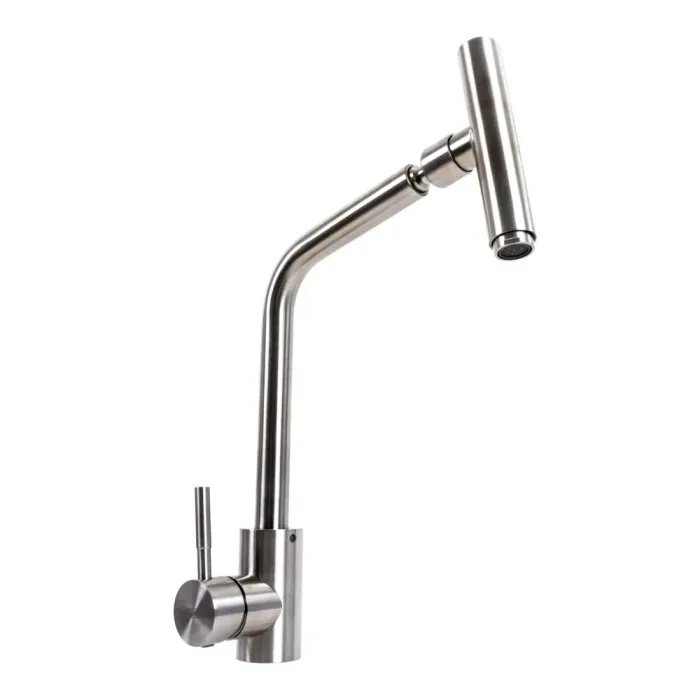 Смеситель кухонный Platinum 6766 KT поворотний, однорычажный из нержавеющей стали, Серый (000036391)