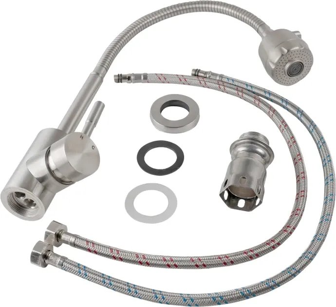 Смеситель кухонный гибкий Platinum BG6 (8611) однорычажный из нержавеющей стали, Серый (000034775)