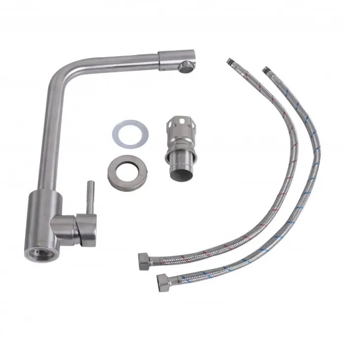 Смеситель кухонный Platinum KT 12 (8604) поворотний, однорычажный из нержавеющей стали, Серый (000032608)