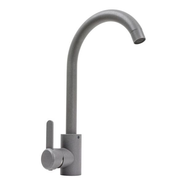 Смеситель кухонный Platinum 7990 NEST поворотный, однорычажный из нержавеющей стали, Серый металлик