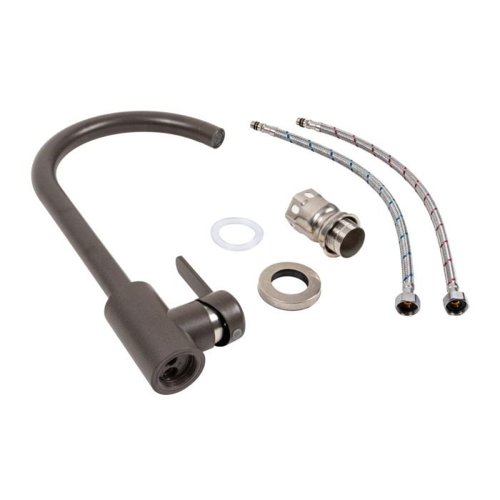 Смеситель кухонный Platinum 7990 NEST поворотный, однорычажный из нержавеющей стали, Темная скала