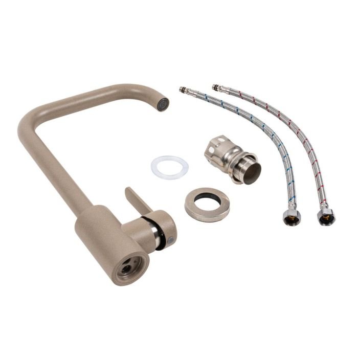 Смеситель кухонный Platinum KT 11 (3008B-FH) поворотный, однорычажный из нержавеющей стали, Титан