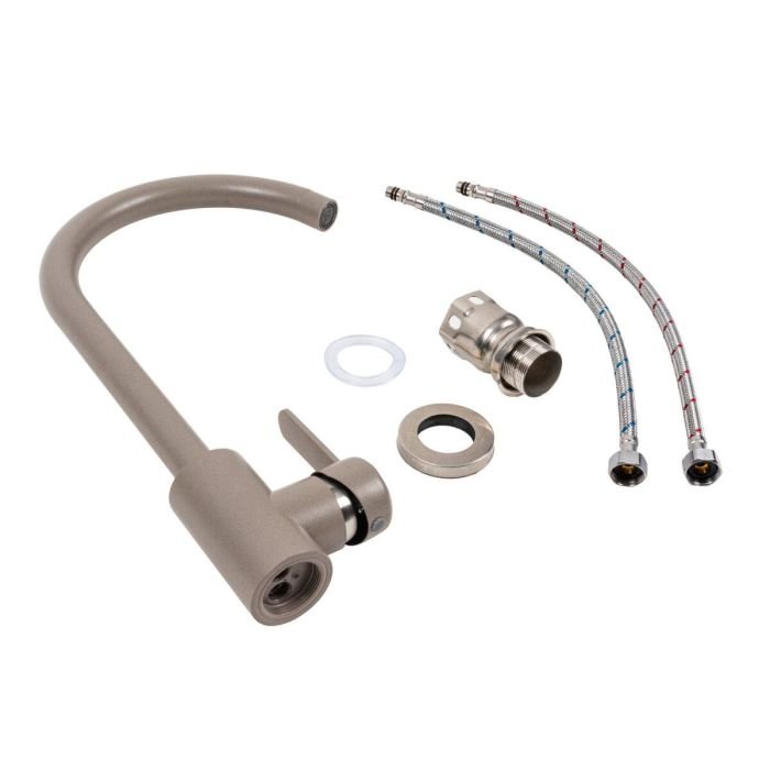 Смеситель кухонный Platinum 7990 NEST поворотный, однорычажный из нержавеющей стали, Дюна (SP000041078)