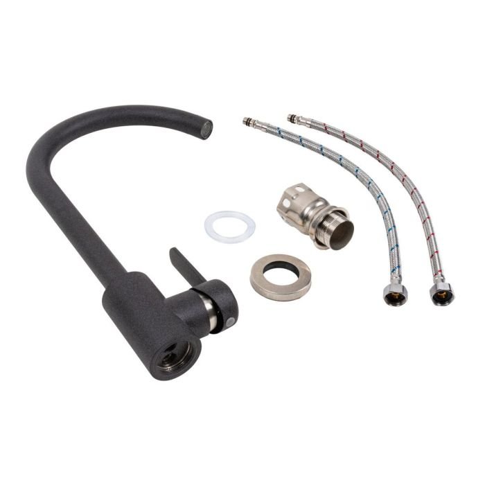 Смеситель кухонный Platinum 7990 NEST поворотный, однорычажный из нержавеющей стали, Карбон (SP000041079)