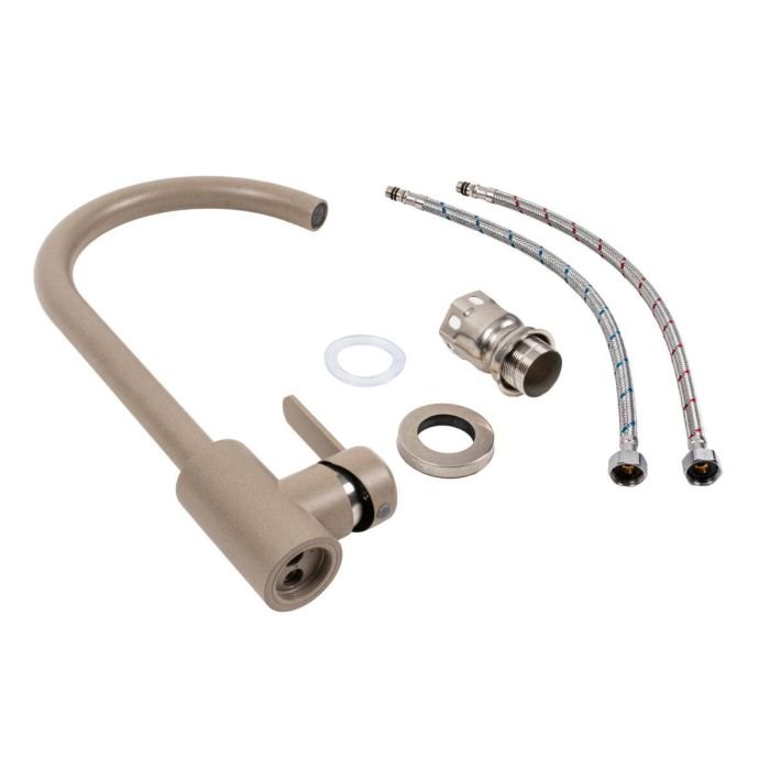 Смеситель кухонный Platinum 7990 NEST поворотный, однорычажный из нержавеющей стали, Титан (SP000041084)