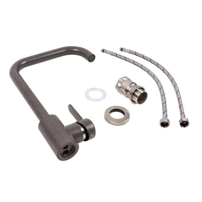 Смеситель кухонный Platinum KT 11 (3008B-FH) поворотный, однорычажный из нержавеющей стали, Гренадин