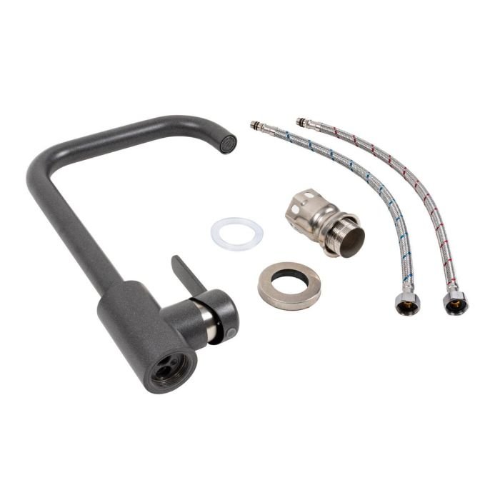 Смеситель кухонный Platinum KT 11 (3008B-FH) поворотный, однорычажный из нержавеющей стали, Морион