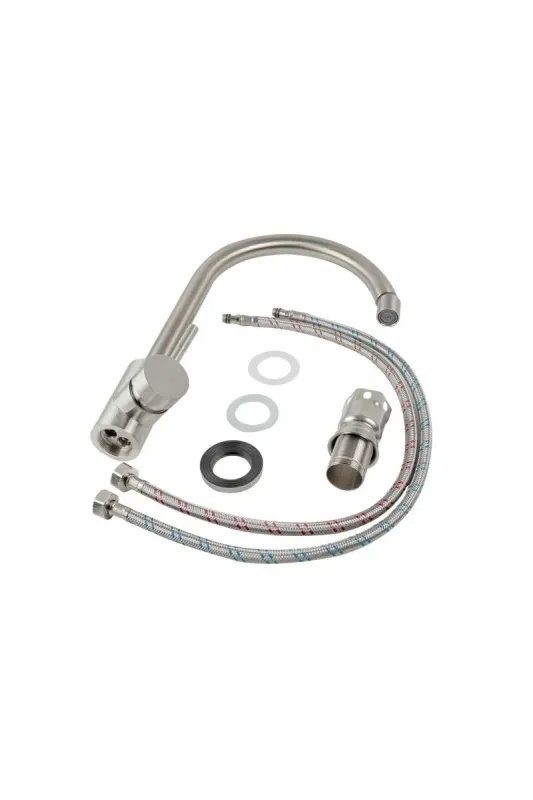 Смеситель кухонный Platinum 57 NESP (8601R) поворотный, однорычажный из нержавеющей стали, Серый (000035269)