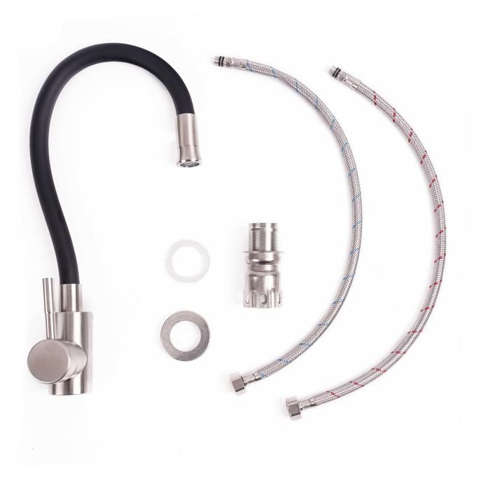 Смеситель кухонный гибкий Platinum KT 90 однорычажный из нержавеющей стали, Черный (000034764)