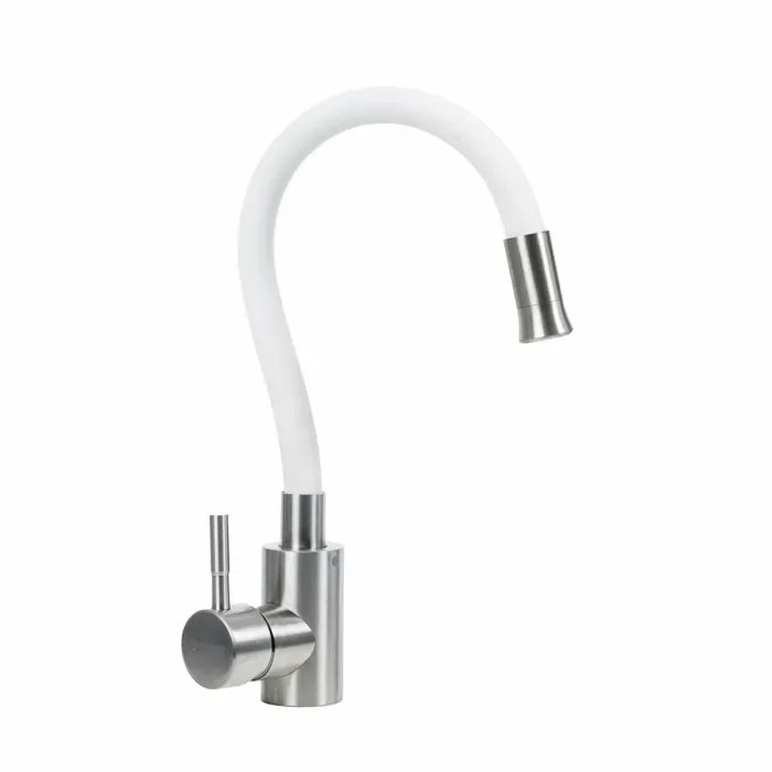 Смеситель кухонный гибкий Platinum KT 91 однорычажный из нержавеющей стали, Белый (000034765)