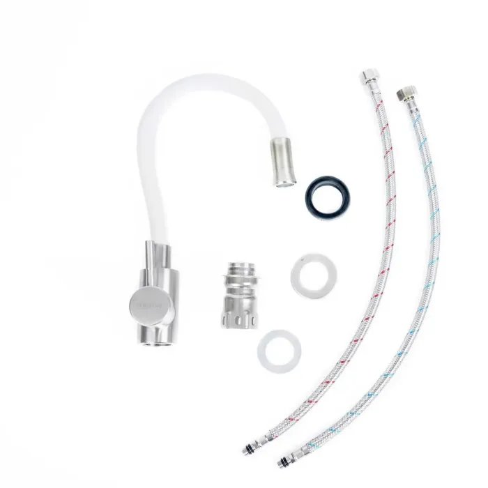 Смеситель кухонный гибкий Platinum KT 91 однорычажный из нержавеющей стали, Белый (000034765)