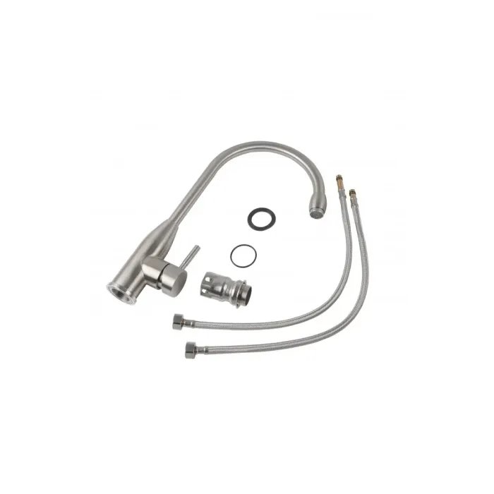 Смеситель кухонный Platinum 26 FHP (7456) поворотный, однорычажный из нержавеющей стали, Серый (000032601)