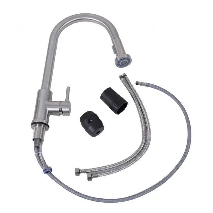 Смеситель кухонный Germece 6045 BW однорычажный с выдвижным изливом, Нержавеющая сталь (000032496)